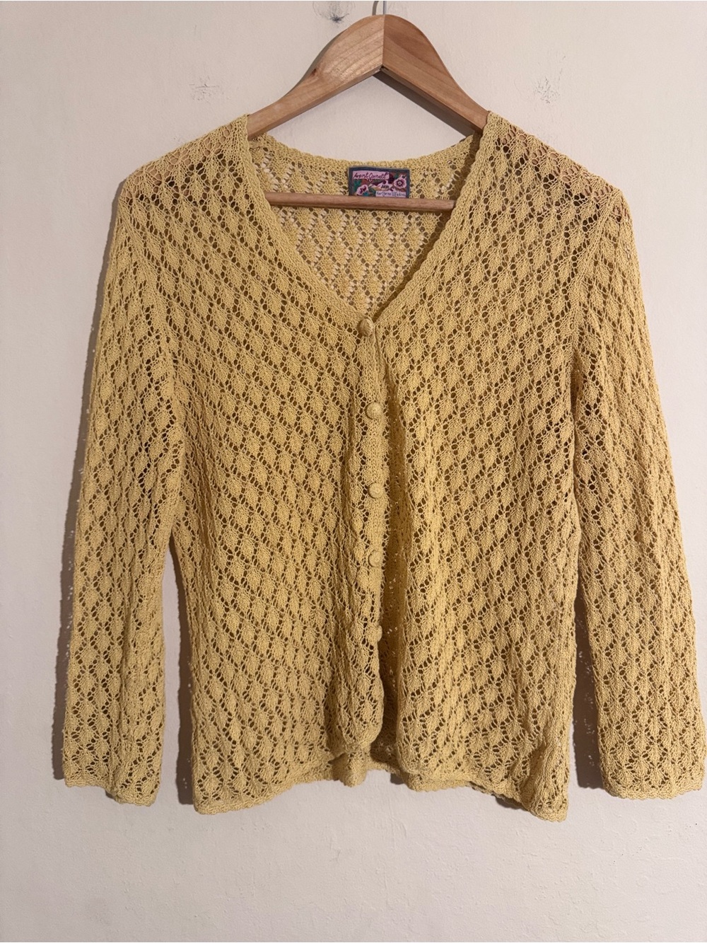 April Cornell 90s Crochet Open Knit V-Neck Cardigan Sweater Vintage